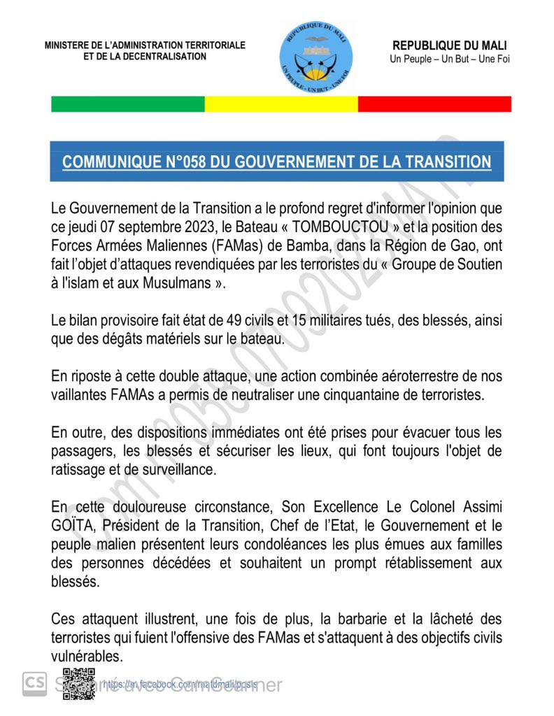 MALI : UN DEUIL NATIONAL DE 3 JOURS DÉCRÉTÉ SUR TOUTE L'ÉTENDUE DU  TERRITOIRE NATIONAL